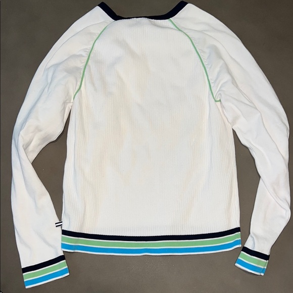 VINTAGE Izod White Long Sleeve Shirt with Blue and Green Stripes - Picture 4 of 4